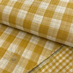 Muślin double gauze Double sided CHECKS MINI ochre