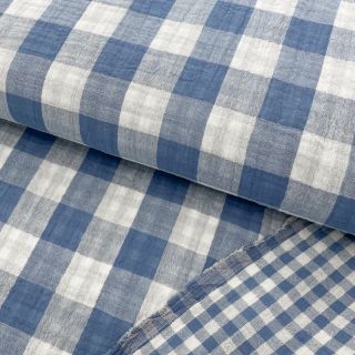 Podwójna gaza/muślin Double sided CHECKS MINI indigo