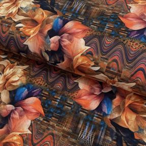 Dzianina Flower patch orange digital print