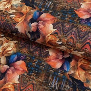 Dzianina Flower patch orange digital print