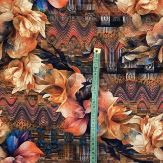 Dzianina Flower patch orange digital print