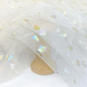 Tyl na TUTU Rainbow HEARTS off white