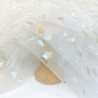Tiul na TUTU Rainbow HEARTS off white