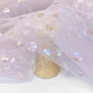 Tyl na TUTU Rainbow HEARTS lilac