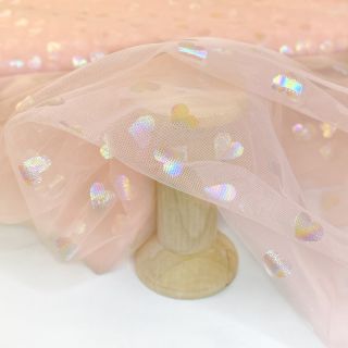 Tyl na TUTU Rainbow HEARTS light pink
