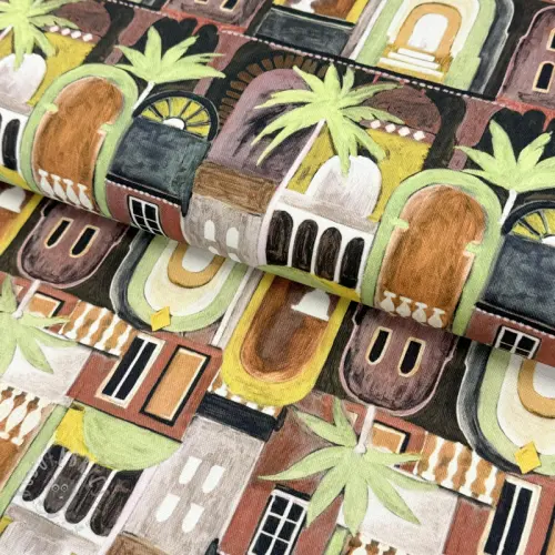 Tkanina dekoracyjna Tropical cottages brique digital print