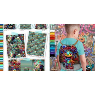 Tkanina dekoracyjna KIDS BACKPACK HipHop monster PANEL