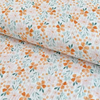 Muślina Orange flowers white digital print