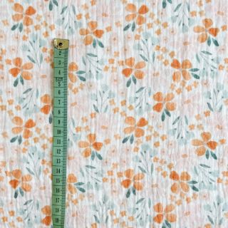 Muślina Orange flowers white digital print