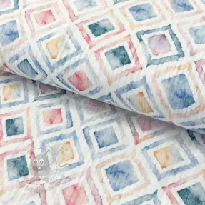 Muślin double gauze Geo watercolour blue digital print