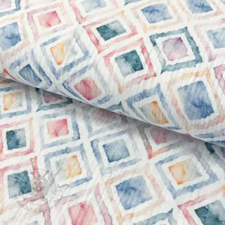 Muślin double gauze Geo watercolour blue digital print