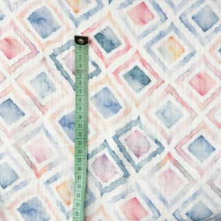 Muślin double gauze Geo watercolour blue digital print