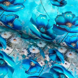 Dzianina Blue love digital print