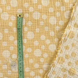 Muślin double gauze JACQUARD Dots dark yellow