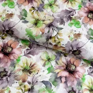 Len z bawelną Peony roses RAMIE green digital print
