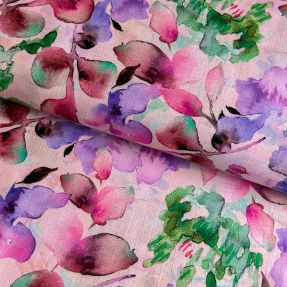 Len z bawelną Aquarel leaves pink digital print