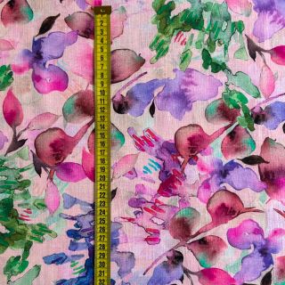 Len z bawelną Aquarel leaves pink digital print