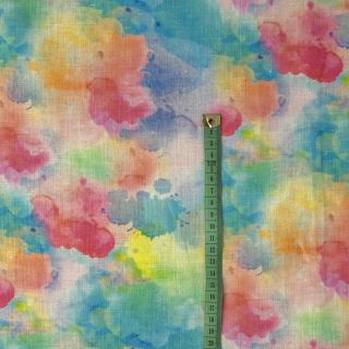 Len z bawelną Abstract flowers RAMIE blue digital print