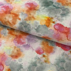 Len z bawelną Abstract flowers RAMIE orange digital print