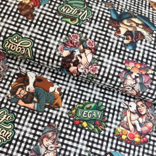 Tkanina dekoracyjna Vegan black check digital print