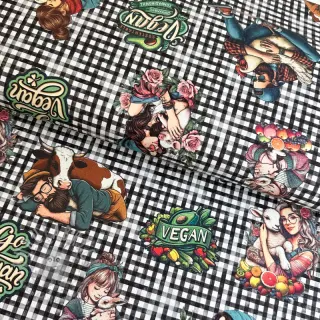 Tkanina dekoracyjna Vegan black check digital print
