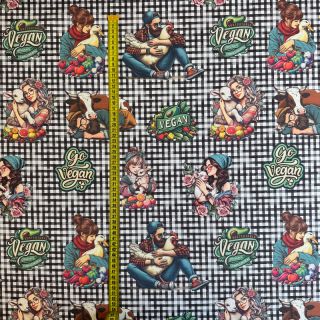 Tkanina dekoracyjna Vegan black check digital print