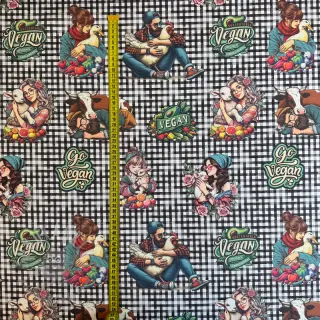 Tkanina dekoracyjna Vegan black check digital print