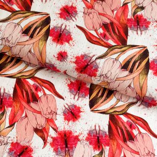 Tkanina wiskozowa z lnem Tulips digital print
