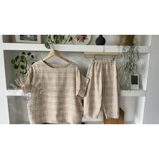 Muślin double gauze Double sided CHECKS MINI beige