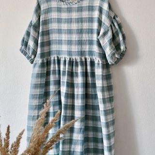Muślin double gauze Double sided CHECKS MINI green