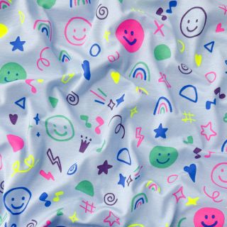 Dzianina Neon doodles light blue