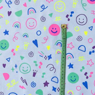 Dzianina Neon doodles light blue