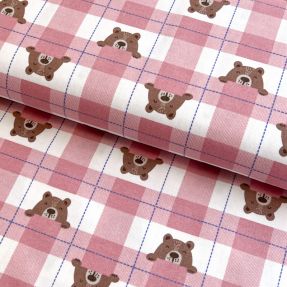 Tkanina bawełniana FLANNEL Bear check light pink