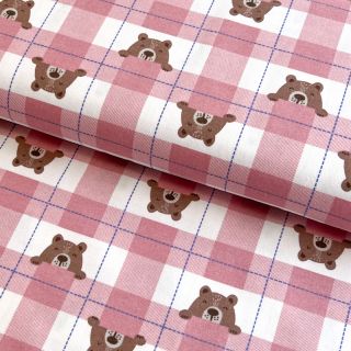 Tkanina bawełniana FLANNEL Bear check light pink