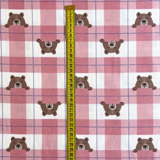 Tkanina bawełniana FLANNEL Bear check light pink