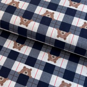 Tkanina bawełniana FLANNEL Bear check navy