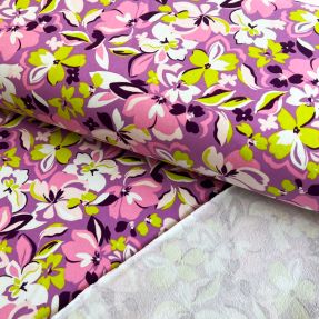Dzianina dresowa Bright flowers design pink lime