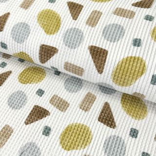 Tkanina waflowa Shapes yellow digital print