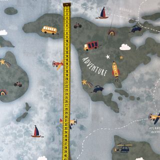 Bavlnená látka Adventure map light blue digital print