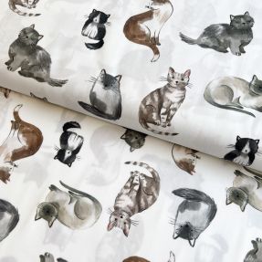 Tkanina bawełniana Cats white digital print