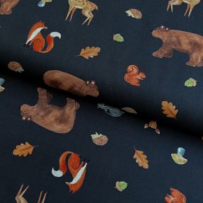 Tkanina bawełniana Animals in the wood navy digital print