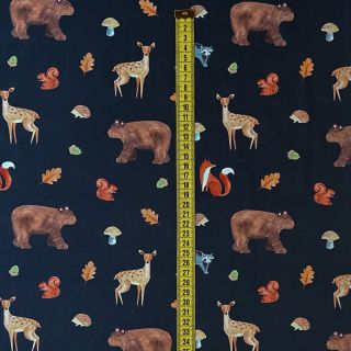 Tkanina bawełniana Animals in the wood navy digital print