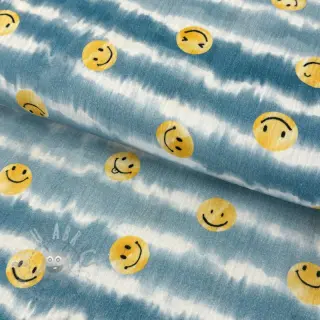 Muślin double gauze Happy faces jeans digital print