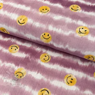 Muślin double gauze Happy faces blush digital print
