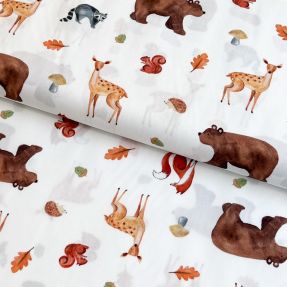 Tkanina bawełniana Animals in the wood white digital print