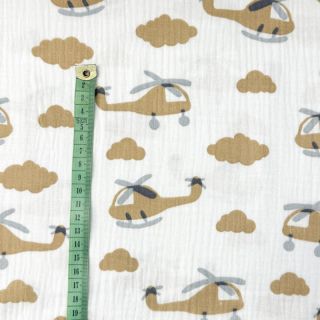 Dvojitá gázovina/mušelín Helicopters off white