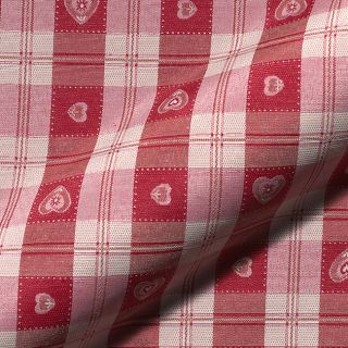Tkanina dekoracyjna żakardowa DOUBLE FACE Landhaus Heart Check dark red