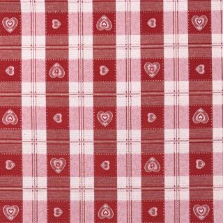 Tkanina dekoracyjna żakardowa DOUBLE FACE Landhaus Heart Check dark red