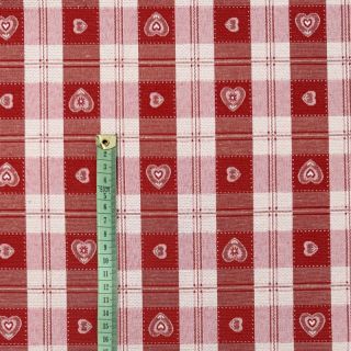 Tkanina dekoracyjna jacquard DOUBLE FACE Landhaus Heart Check dark red