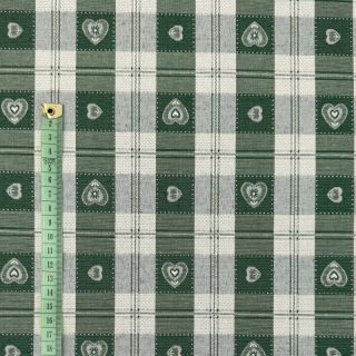 Dekoračná látka jacquard DOUBLE FACE Landhaus Heart Check forest green